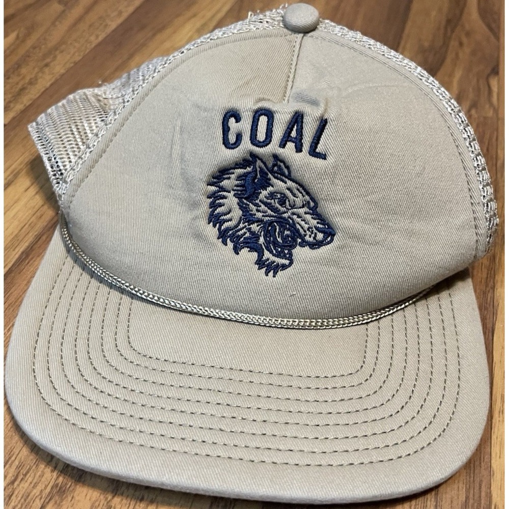 Coal Wolf Logo Trucker Hat Mens OS Beige Mesh Snapback Cotton Poly Outdoor Cap